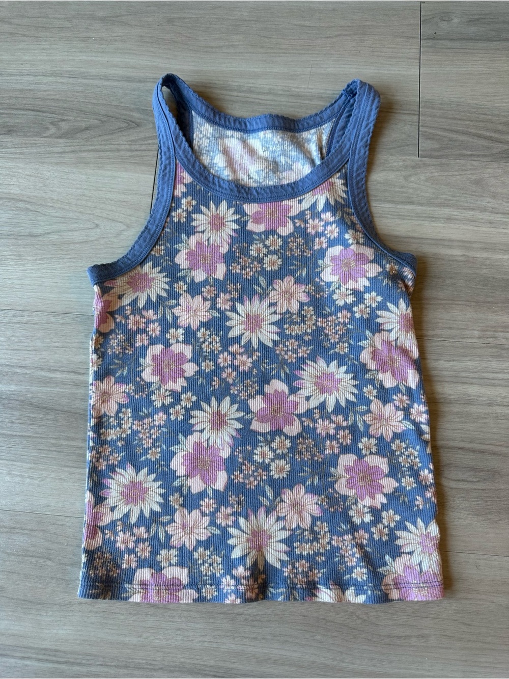 American Eagle Outfitters Blue Floral Ribbed Tank Top Size Small